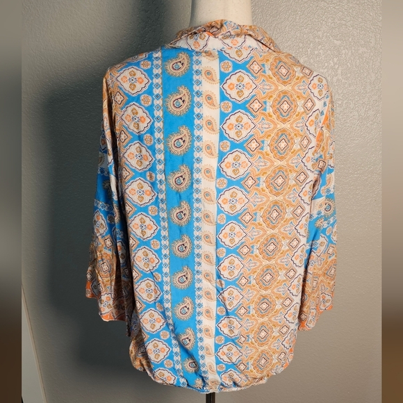 Cato Blue Cream and Tan Paisley Rayon Patterned Women's Blouse Top Size 14 16 - Picture 5 of 10